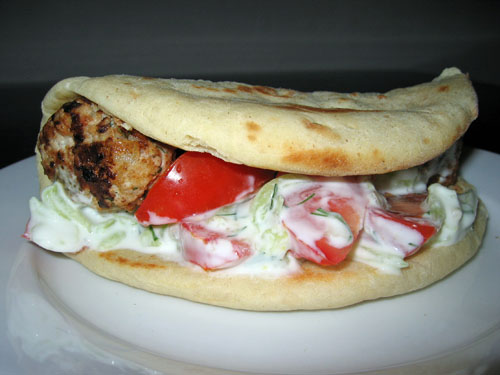Greek Meatballs (Keftedes) in Pitas with Tzatziki