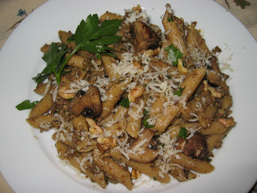 Roasted Mushroom Pesto on Penne