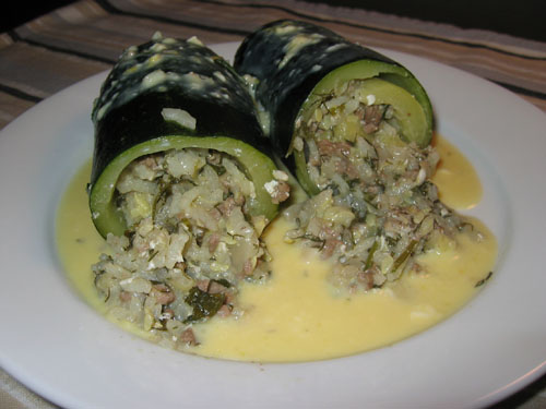 Kolokithakia Gemista (Stuffed Courgettes) with Avgolemono Sauce