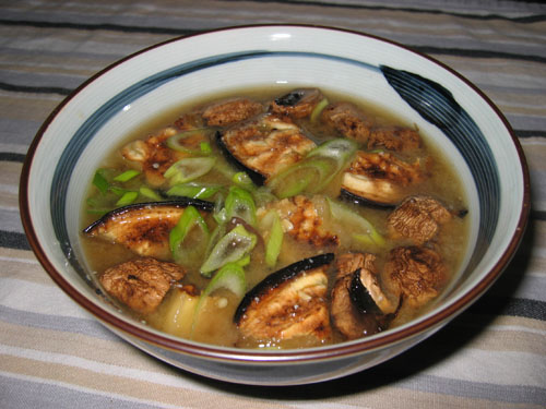 Oven Roasted Eggplant and Mushroom Miso Soup