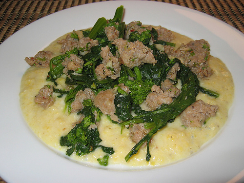 Sausage and Rapini on Gorgonzola Polenta