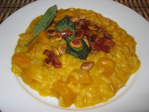 Kabocha Risotto with Sage, Seeds and Pancetta