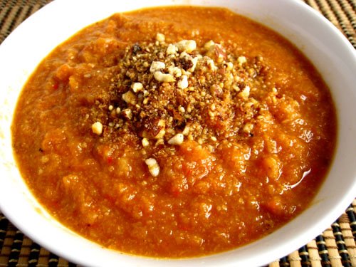 Roasted Cauliflower and Red Pepper Soup with Dukkah