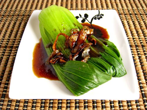 Baby Bok Choy with Fried Shallots and Oyster Sauce