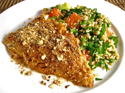 Dukkah Crusted Pomegranate Marinated Cod