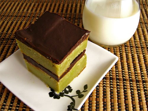 Green Tea White Chocolate Mascarpone Brownies with Chocolate Ganache with Milk