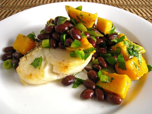 Sea Bass with Mango and Black Bean Salsa