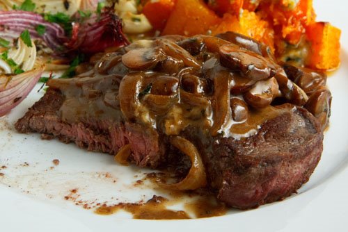 Steak Tenderloin in a Mushroom and Blue Cheese Sauce