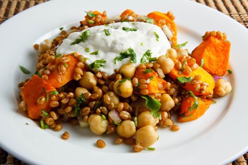 Roasted Butternut Squash and Chickpea Wheatberry Salad