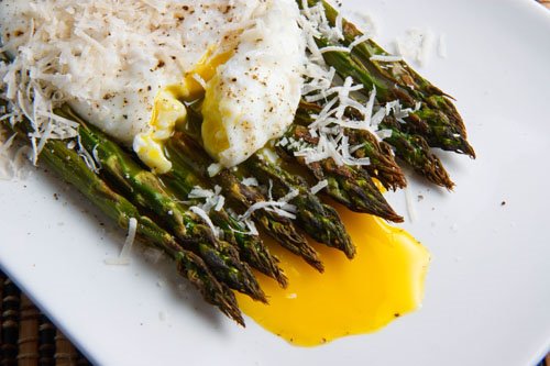 Roasted Asparagus with Poached Egg with Runny Yolk and Parmigiano Reggiano
