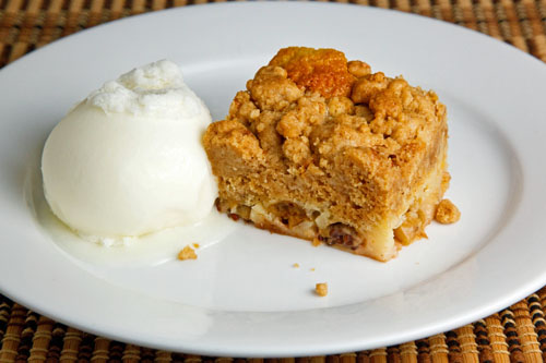 Gooseberry Crumb Cake with Vanilla Ice Cream