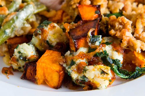 Roasted Butternut Squash with Caramelized Onions, Gorgonzola and Crispy Fried Sage