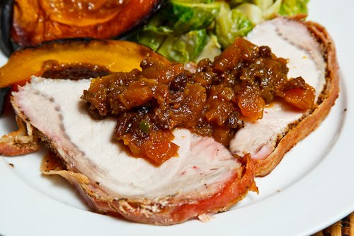 Bacon Wrapped Pork Loin with Apple Chutney
