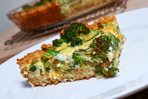 Broccoli and Cheddar Quiche with a Brown Rice Crust