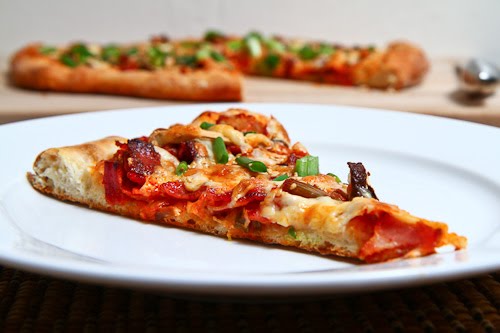 Kimchi, Bacon and Shiitake Mushroom Pizza