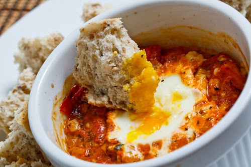 Tomato and Feta Baked Eggs with Crusty Bread Tomato and Feta Baked Eggs with Crusty Bread