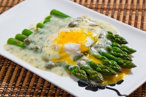 Asparagus with a Poached Egg in a Dill and Caper Avgolemono Sauce Asparagus with a Poached Egg in a Dill and Caper Avgolemono Sauce