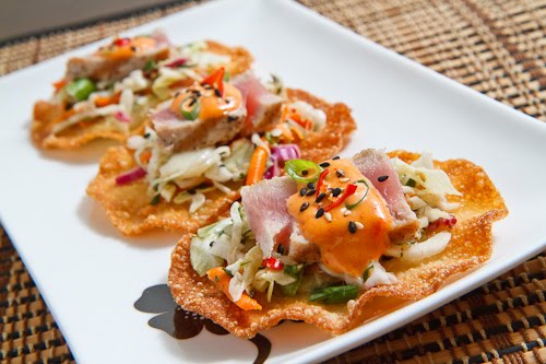 Ahi Tuna Tostadas with Gochujang Aioli Ahi Tuna Tostadas with Gochujang Aioli