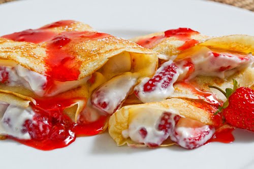 Strawberry and Mascarpone Crepes with Strawberry Syrup Strawberry and Mascarpone Crepes with Strawberry Syrup