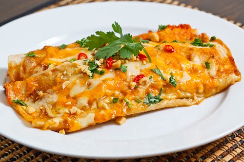 Thai Spicy Peanut Chicken Enchiladas