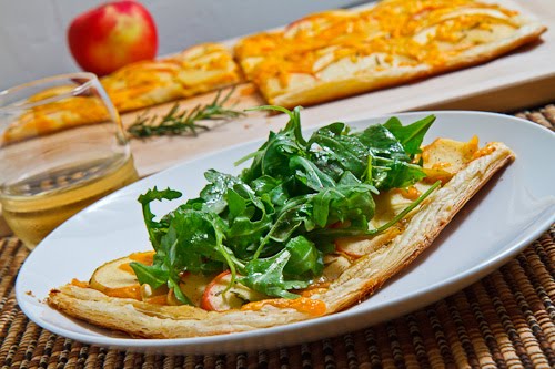 Apple and Cheddar Tart topped with Arugula Apple and Cheddar Tart topped with Arugula