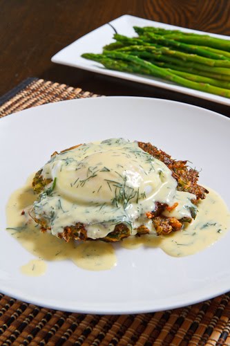 Asparagus and Feta Fritters topped with a Poached Egg and Avgolemono Asparagus and Feta Fritters topped with a Poached Egg and Avgolemono