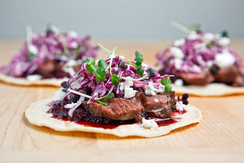 Duck Tacos with Chipotle Cherry Salsa and Crumbled Goat Cheese Duck Tacos with Chipotle Cherry Salsa and Crumbled Goat Cheese