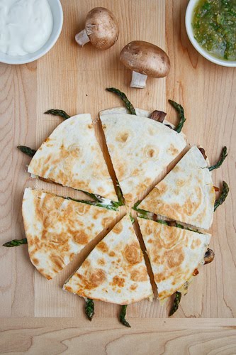 Roast Asparagus and Caramelized Mushroom Quesadillas with Goat Cheese Roast Asparagus and Caramelized Mushroom Quesadillas with Goat Cheese