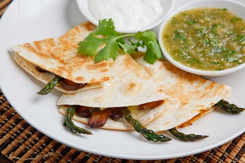 Roast Asparagus and Caramelized Mushroom Quesadillas with Goat Cheese Roast Asparagus and Caramelized Mushroom Quesadillas with Goat Cheese