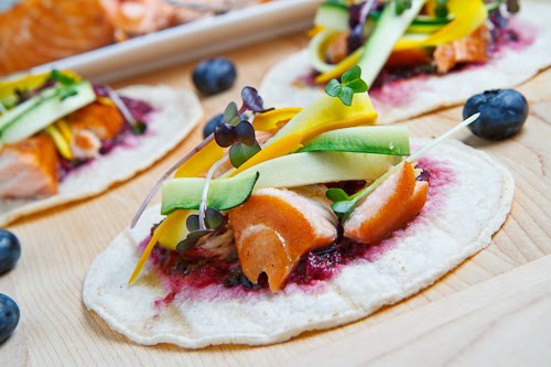 Salmon Bulgogi Tcos with Blueberry Habanero Salsa Salmon Bulgogi Tocos with Blueberry Habanero Salsa