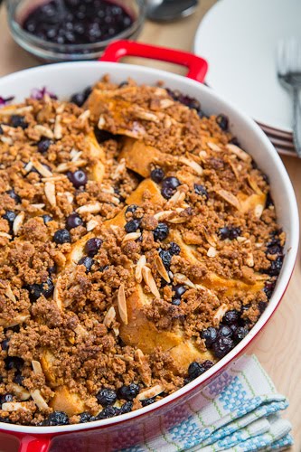 Blueberry Baked French Toast with Amaretti Crumble and Blueberry Maple Syrup Blueberry Baked French Toast with Amaretti Crumble and Blueberry Maple Syrup