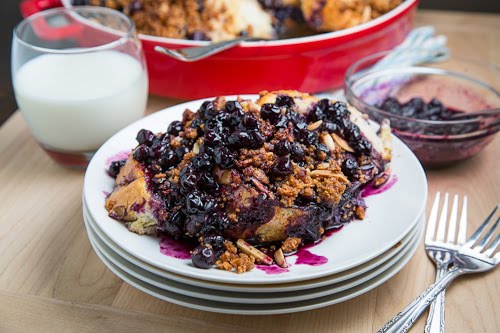 Blueberry Baked French Toast with Amaretti Crumble and Blueberry Maple Syrup Blueberry Baked French Toast with Amaretti Crumble and Blueberry Maple Syrup