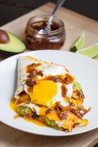 Bacon Jam and Guacamole Quesadilla with Fried Egg with Bacon Jam Vinaigrette Drizzle Bacon Jam and Guacamole Quesadilla with Fried Egg with Bacon Jam Vinaigrette Drizzle