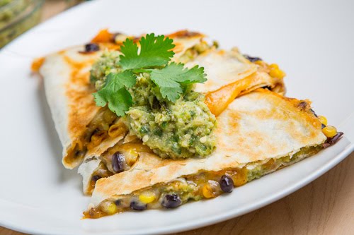 Caramelized Corn and Black Bean Quesadillas with Roast Zucchini Salsa Caramelized Corn and Black Bean Quesadillas with Roast Zucchini Salsa