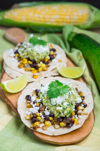 Caramelized Corn and Black Bean Tacos with Roast Zucchini Salsa and Roasted Poblano Crema Caramelized Corn and Black Bean Tacos with Roast Zucchini Salsa and Roasted Poblano Crema