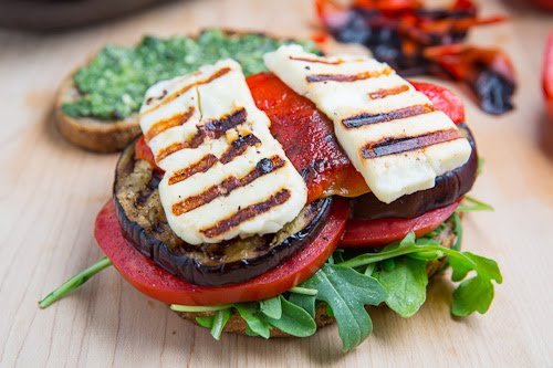 Grilled Eggplant and Red Pepper Sandwich with Halloumi Grilled Eggplant and Red Pepper Sandwich with Halloumi