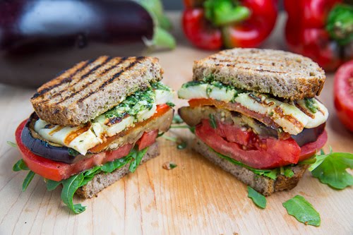 Grilled Eggplant and Red Pepper Sandwich with Halloumi Grilled Eggplant and Red Pepper Sandwich with Halloumi