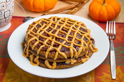 Pumpkin Cinnamon roll Pancakes with Caramel Cream Cheese Frosting Pumpkin Cinnamon roll Pancakes with Caramel Cream Cheese Frosting