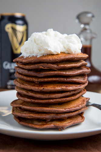 Bacon Guinness Chocolate Pancakes with a Frothy Whipped Cream Head, Guinness Chocolate Syrup Bacon Guinness Chocolate Pancakes with a Frothy Whipped Cream Head, Guinness Chocolate Syrup