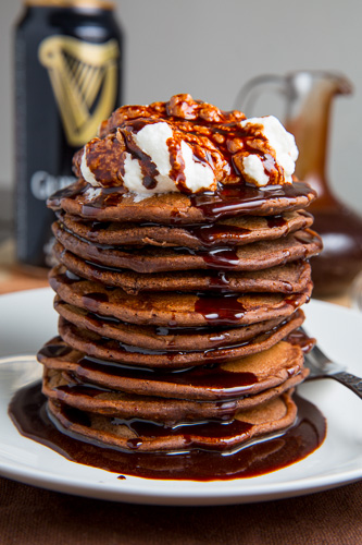 Bacon Guinness Chocolate Pancakes with a Frothy Whipped Cream Head, Guinness Chocolate Syrup Bacon Guinness Chocolate Pancakes with a Frothy Whipped Cream Head, Guinness Chocolate Syrup