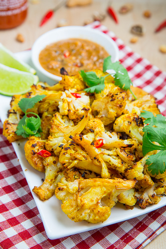 Roasted Cauliflower Satay with Spicy Peanut Dipping Sauce Roasted Cauliflower Satay with Spicy Peanut Dipping Sauce