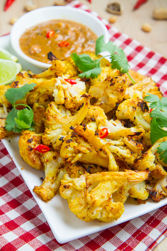 Roasted Cauliflower Satay with Spicy Peanut Dipping Sauce Roasted Cauliflower Satay with Spicy Peanut Dipping Sauce