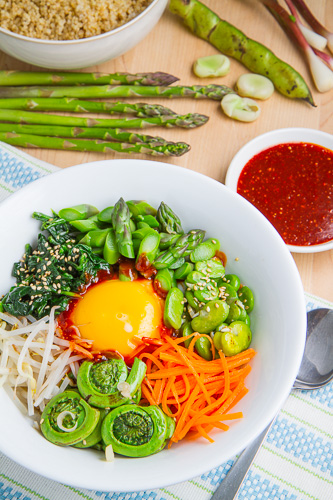 Spring Quinoa Bibimbap with Asparagus, Fiddleheads, Fava Bean and Ramps Spring Quinoa Bibimbap with Asparagus, Fiddleheads, Fava Bean and Ramps