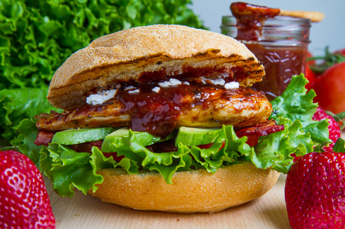 Strawberry BBQ Chicken Club Sandwich with Bacon, Avocado and Goat Cheese Strawberry BBQ Chicken Club Sandwich with Bacon, Avocado and Goat Cheese