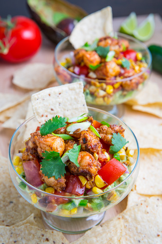 Chipotle Lime Shrimp and Guacamole Dip with Tomatoes and Charred Corn Chipotle Lime Shrimp and Guacamole Dip with Tomatoes and Charred Corn