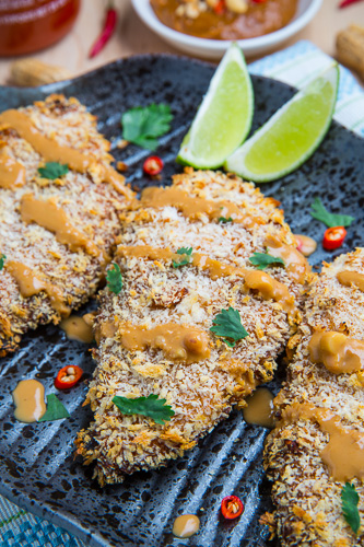 Crispy Baked Thai Peanut Sauce Coated Chicken Crispy Baked Thai Peanut Sauce Coated Chicken
