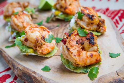 Chipotle Lime Grilled Shrimp and Corn Guacamole Mini Tostadas Chipotle Lime Grilled Shrimp and Corn Guacamole Mini Tostadas