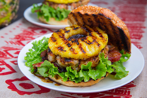 Teriyaki Shrimp Burgers with Grilled Pineapple Salsa and Bacon Teriyaki Shrimp Burgers with Grilled Pineapple Salsa and Bacon