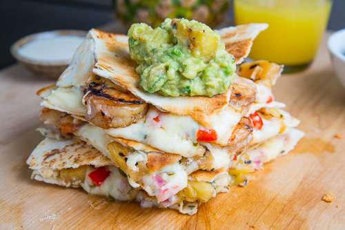 Jerk Shrimp and Pineapple Salsa Quesadillas with Pina Colada Guacamole Jerk Shrimp and Pineapple Salsa Quesadillas with Pina Colada Guacamole