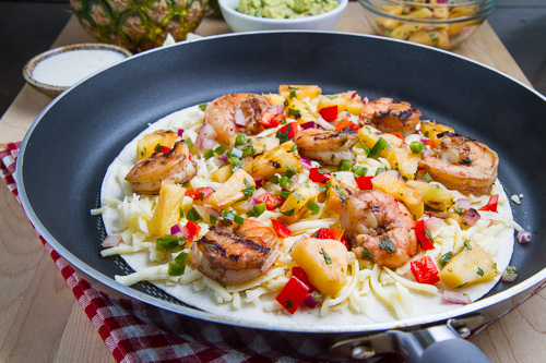 Jerk Shrimp and Pineapple Salsa Quesadillas with Pina Colada Guacamole Jerk Shrimp and Pineapple Salsa Quesadillas with Pina Colada Guacamole